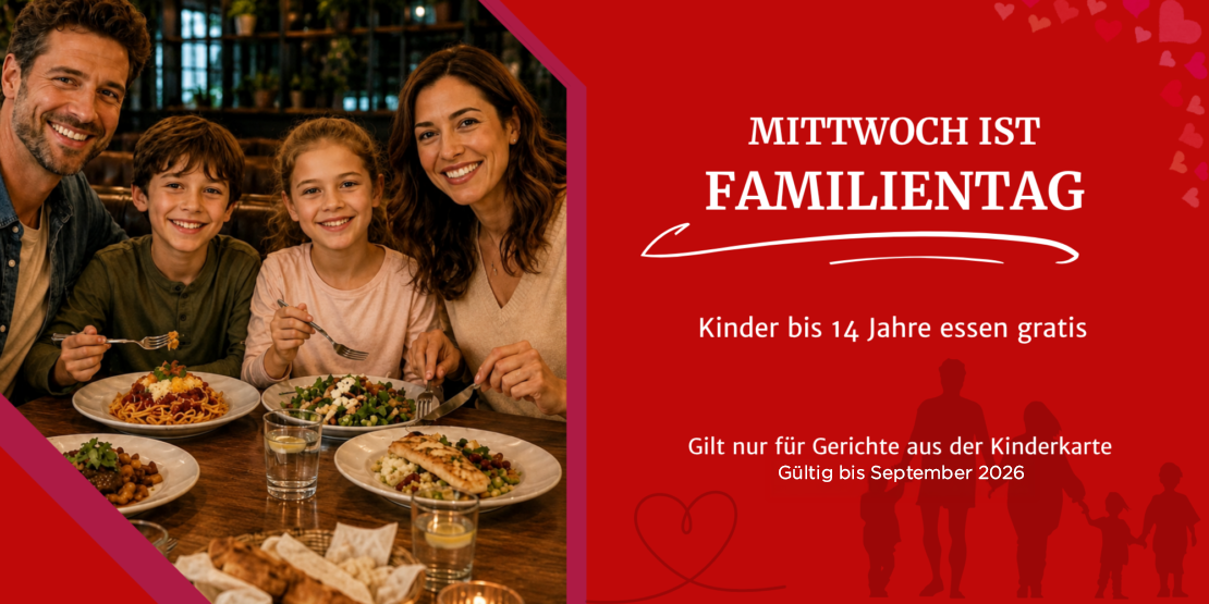 Mittwoch ist Familientag – Kinder bis 14 Jahre essen gratis